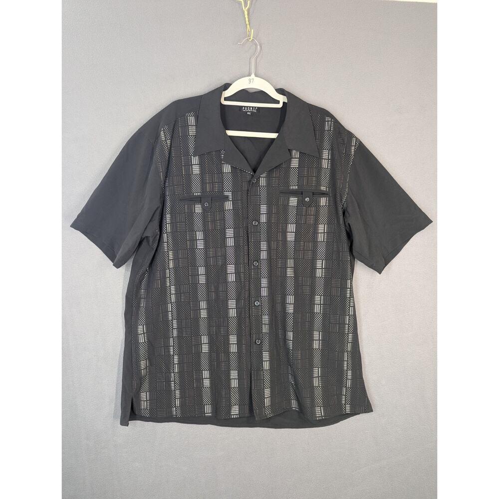 Pronti Collection By Phita Mens Shirt Black 3XL Button Up Patterned